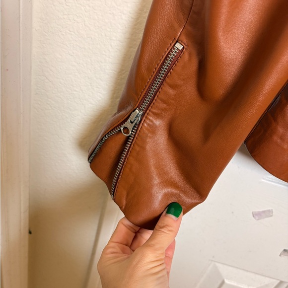 Quince Brown Sheep Leather Moto Jacket Classic Biker Zip Large - Picture 6 of 8